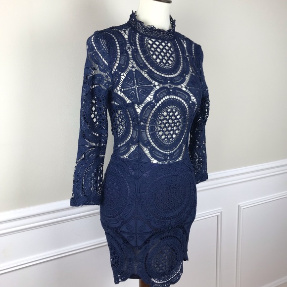 SHEIN | Navy Blue Crochet Mini Dress - Picture 3 of 7